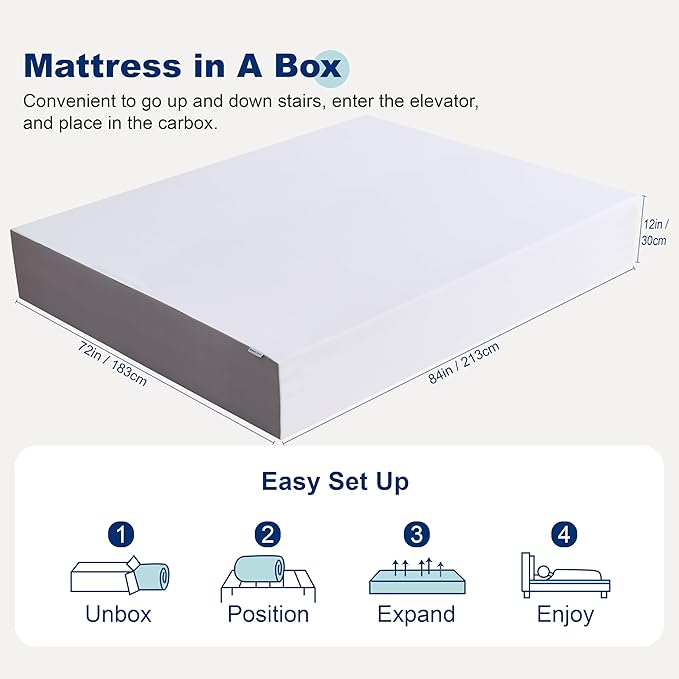 Amazon Basics Breathable Memory Foam Mattress, Medium Firm, 12 Inch, California King, White/Grey