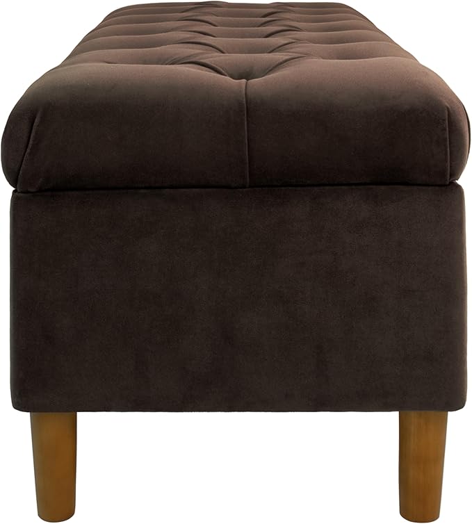 Homepop Home Decor | Tufted Ainsley Button Storage Ottoman Bench with Hinged Lid | Ottoman Bench with Storage for Living Room & Bedroom, Chocolate Brown Velvet
