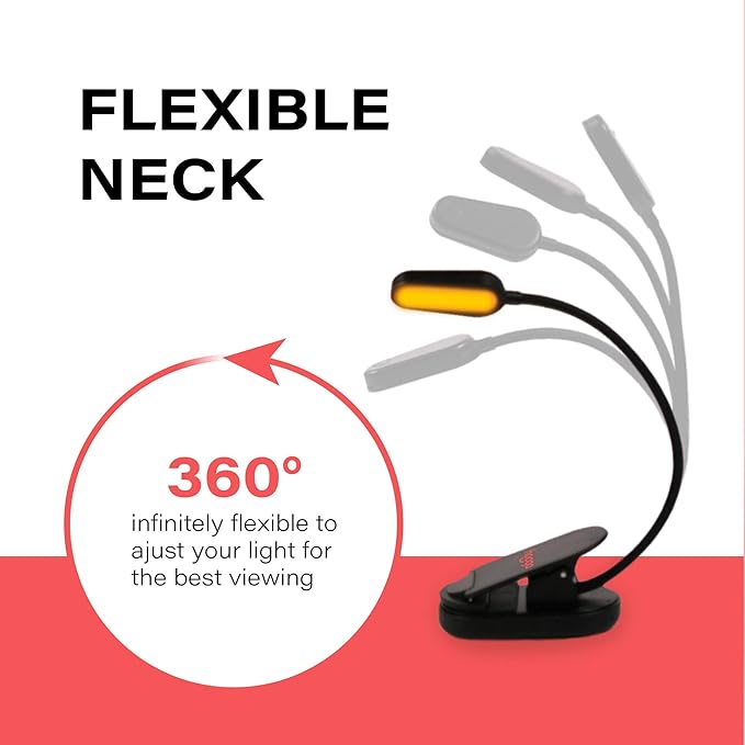 Book Light, Rechargeable Amber Dual Day and Night Modes, Amber 1600K Warm LEDs and 4000K White Light. Blue Blocking LEDs Prevent Eye Strain. Extra Long Battery Life. Great for Bookworms, Kids, Study.