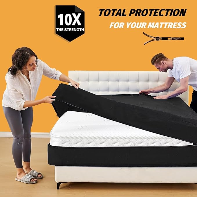 Mattress Bags for Moving, BETU Mattress Protector Waterproof Mattress Cover Storage Bags with 8 Heavy-Duty Handles and Zipper for Bed Extra Thick Large Reusable,82"x42"x15",Black,2 Pack