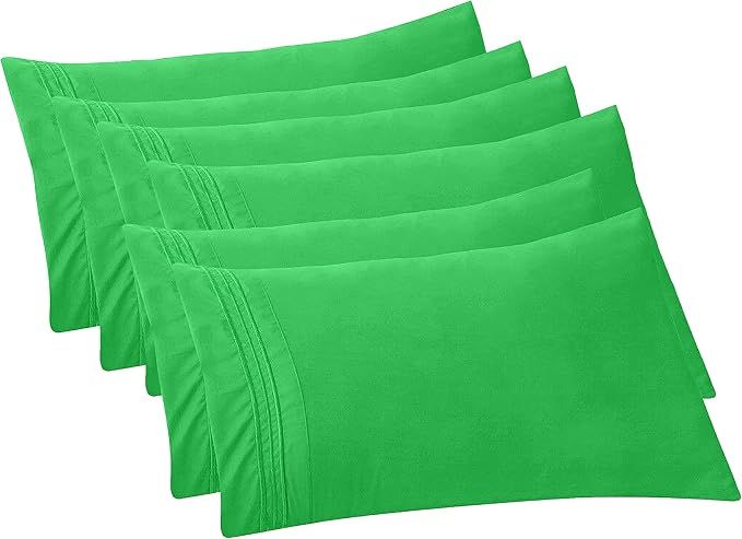 Elegant Comfort 6-Pack Solid Pillowcases 1500 Premium Hotel Quality Microfiber - Smooth Weave, Wrinkle and Fade Resistant, Easy Slip-On, 6-Piece Set, Standard/Queen Pillowcase, Emerald Green