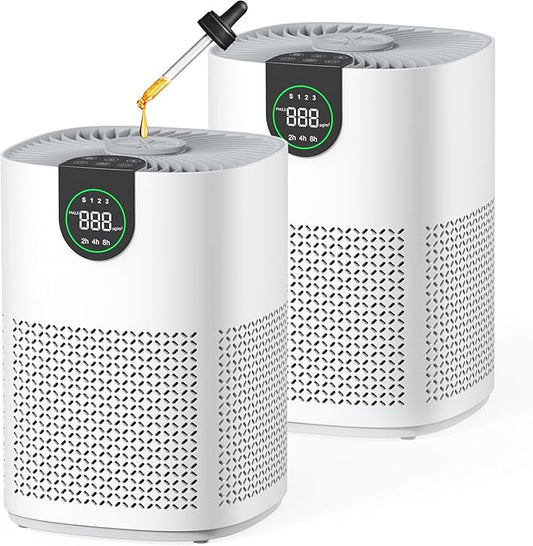 VEWIOR 2 Pack Air Purifiers for Home, Air Purifiers for Bedroom Large Room up to 1200 sq.ft with H13 HEPA Washable Filter, Aromatherapy, PM2.5 Display, Sleep Mode, Auto Mode for Dust, Smoke, Pets Hair