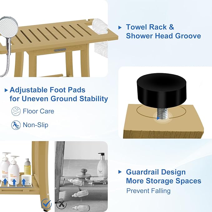 KingPavonini HDPS Shower Benches for Inside Shower to Sit on, Waterproof Shower Stool for Shaving Legs, Heavy Duty 450LBS Shower Seat with Storage Shelf, Shower Chair for Bathroom/Indoor/Outdoor Use