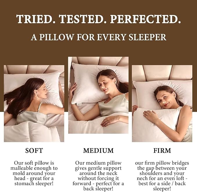 BHZ Goose Down Feather Pillows Queen Size - Hotel Collection Bed Pillows for Sleeping Medium Firm Soft Support Pillow for Side and Back Sleepers with Breathable Cover
