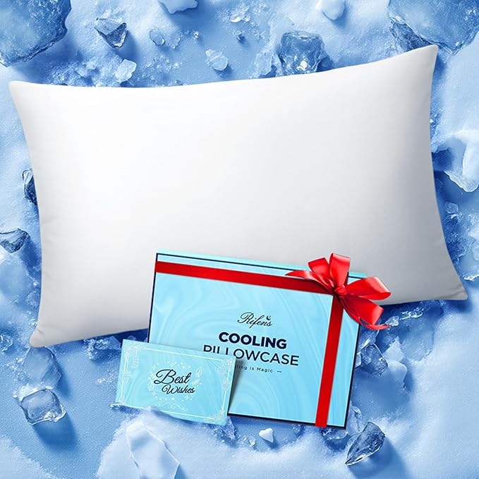 Ice Cooling Pillowcase for Hot Sleepers, Instantly Cool, Stays Cold All Night, Softer Than Silk Pillow Cases, Pillow Covers with Invisible Zipper, Gift for Men & Women - Queen Size, White (1 Pack)