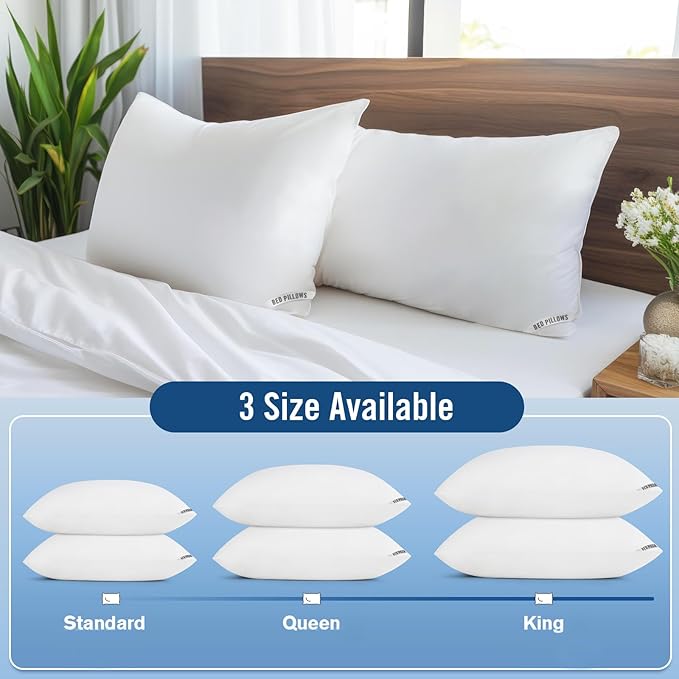 Piwaal Queen Size Pillow 4-Pack – Hotel-Style Bed Pillows for Sleeping, Down Alternative Microfiber Fill, Plush Comfort for Side, Back, and Stomach Sleepers, Set of Four