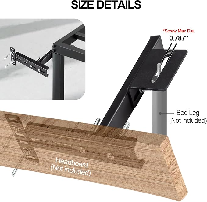 2 Pack Adjustable Headboard Brackets for Bed Base, Metal Headboard Brackets kit for Bed Frame, Black Footboard Extension Kit Compatible with Twin Full Queen King Bed