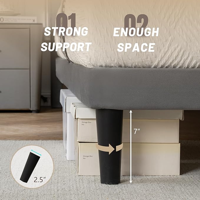 Full Bed Frame with Headboard, Bed Frame Full Size with Sturdy Wooden Slats Support, Platform Frame with Velvet Upholstered Headboard, Mattress Foundation, Easy Assembly, No Box Spring Needed grey