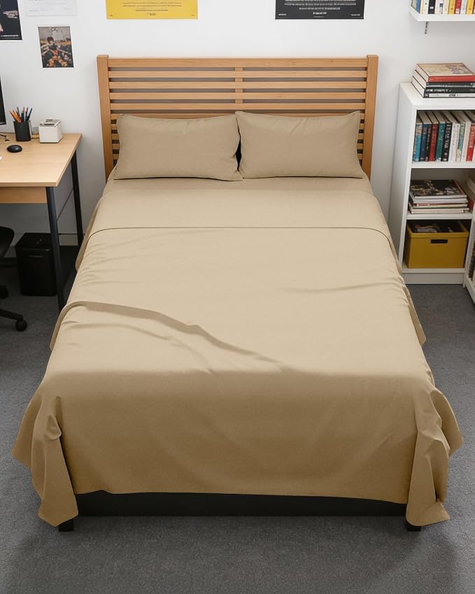 Full XL Bed Sheet - 4 Piece Full XL Bed Sheets Set - Ultra-Soft, Breathable & Cooling - Hotel Luxury Bedding for Women & Men w/ Deep Pockets - Wrinkle Free & Fade Resistant - Oeko-Tex - Heathered Tan