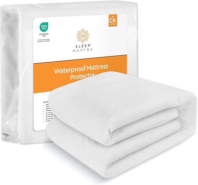Sleep Mantra Waterproof Mattress Protector - Terry - Breathable, Noiseless & Hypoallergenic Bed Cover - Deep Pocket Fitted Sheet Style (California King)