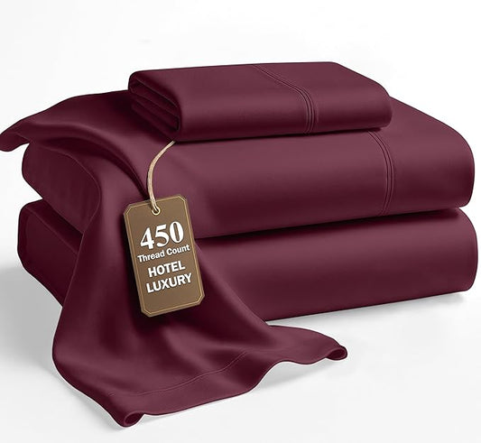LANE LINEN Twin XL Sheet Set - 450 Thread Count Premium Sateen Weave for Silky Feel On Skin - Cozy Sheets for Deep Sleep - Securely Fits Mattresses Upto 15'' Deep - Oeko Tex Certified - Windsor Wine
