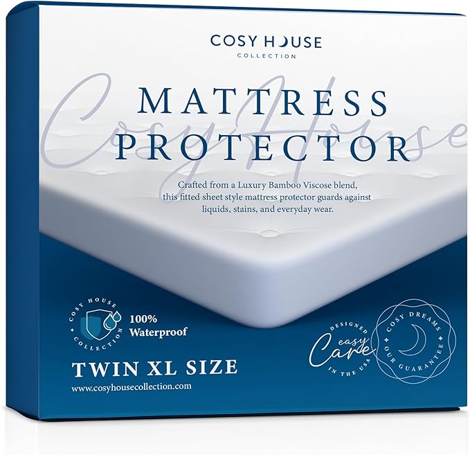 Cosy House Collection Luxury Mattress Protector - Blend of Rayon Derived from Bamboo - College Dorm Room Essentials - Ultra Soft Comfort, Stays Cool & Quiet - Premium Fitted Sheet Style (Twin XL)