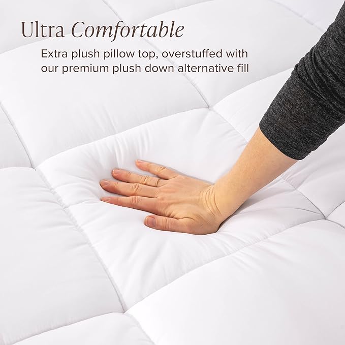 Bare Home Split King Microplush Mattress Topper - Pillow Top Reversible - Dual Sided All-Season - 8" to 24" Deep Pocket - Soft Fitted Cover - Plush Mattress Pad (Split King - 2 Twin XL)