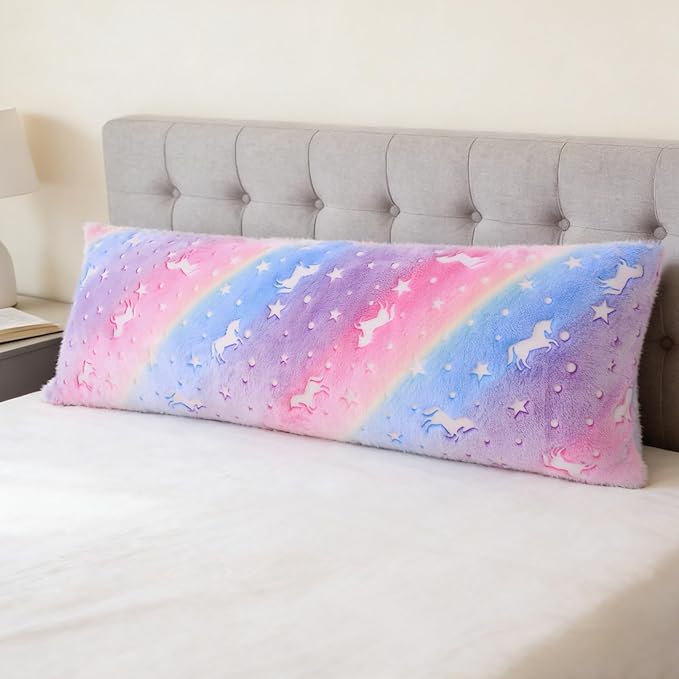 Cloele Body Pillow Cover Glow in The Dark Long Pillow Cases Full Length Pillow Case - 21x54 inches Unicorns Ultra Soft Body Pillowcase for Kids Girls Decorative Body Pillow Pillowcases(Only Cover)