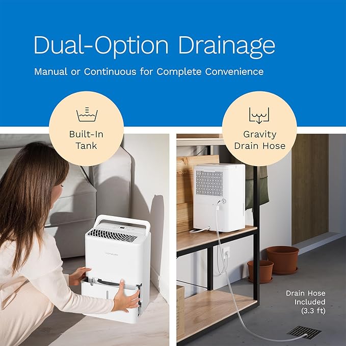 hOmeLabs Dehumidifier 1,800 Sq Ft Wi-Fi (8 Pint MAX 24 Pint at 95°F, 90% RH) for Advanced Humidity & Moisture Control, Quiet, Efficient, Auto Shut-off, Ideal for Home, Basement, Office