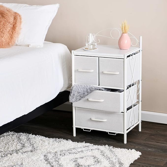 Household Essentials Scandinavian White Iron & Wood Four-Drawer Chest