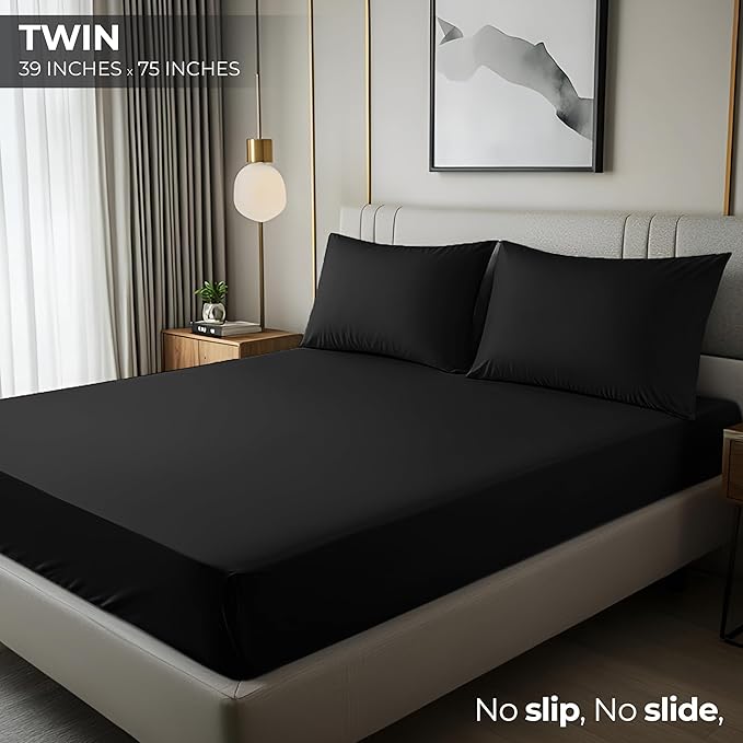 Utopia Bedding Twin Fitted Sheet - Bottom Sheet - Deep Pocket - Soft Microfiber - Shrinkage and Fade Resistant - Easy Care -1 Fitted Sheet Only (Black)