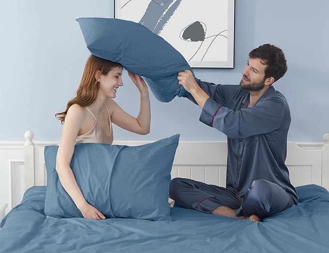 Pillow Cases, King Size Cotton Percale Weave Pillowcases, Pre-Shrunk Breathable and Hypoallergenic Pillowcases, Set of 2 (2 Piece King 20 Inch x 40 Inch, Moonlight Blue)