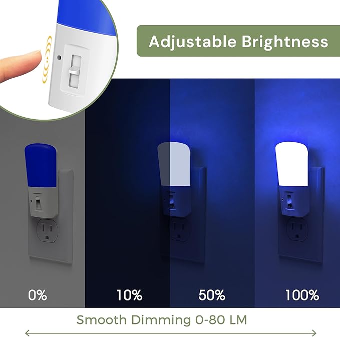 LOHAS-LED Blue Night Light Plug in, 2 Pack Dimmable LED Night Lights, Decorative Wall Blue Light, Dusk to Dawn Sensor, Adjustable Brightness for Kids Room, Hallway, Bathroom,Bedroom