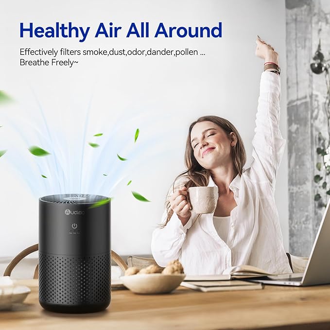 Aucleia Air Purifiers for Bedroom Home with H13 True HEPA Filter, 20dB Quiet Air Cleaner for Pets Hair Dander Odor, Smoke Dust Pollen, Aromatherapy Function, Black
