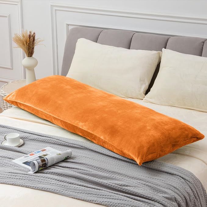 BEDELITE Body Pillow Cover with Zipper Closure, Super Soft and Cozy Fleece Pillowcase 20 x 54 Inches, Luxury Fluffy Plush Long Body Pillow Pillowcase for All Seasons(Burnt Orange)