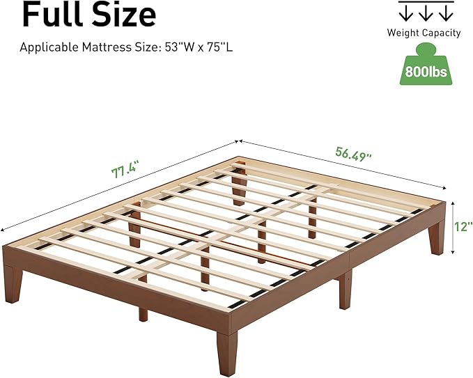 COLAMY 12 Inch Wood Platform Bed Frame，Sturdy Full Size Bed Frame with Wood Slat Support, No Box Spring Needed, Easy Assembly, Espresso