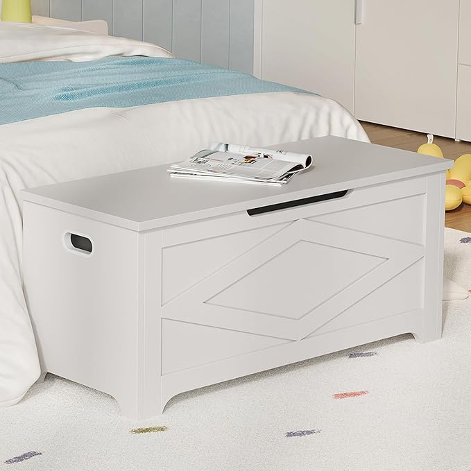GarveeHome 39.4 in Storage Chest, Wooden Storage Bench with Safety Hinges, Easy Assembly, Large Shoe Bench for Entryway, Living Room, Bedroom