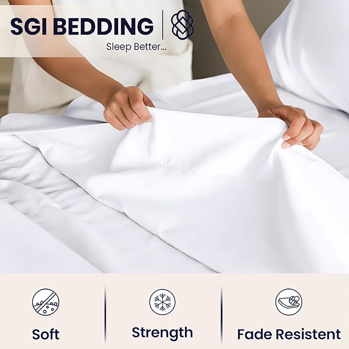 SGI Split King Sheet Set for Adjustable Bed Egyptian Premium Cotton 600 Thread Count Sheets for Sleep Number Bed 15" Deep Pocket 5 Pc Set with 2 Twin XL Fitted Sheets Soft Breathable - White