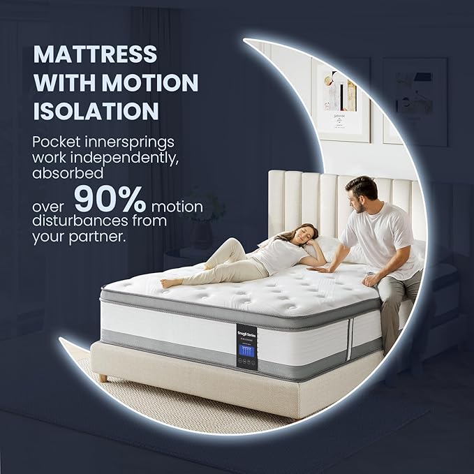 Coolvie Full Mattress 14 Inch Mattresses Full Size in A Box Hybrid Mattress Individual Pocket Springs Mattresses with Memory Foam Layer Provide Motion Isolation & Cool Sleep