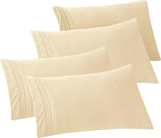 Elegant Comfort 4-PACK Solid Pillowcases 1500 Premium Hotel Quality Microfiber - Smooth Weave, Wrinkle and Stain Resistant, Easy Slip-On, 4-Piece Set, King Pillowcase, Cream