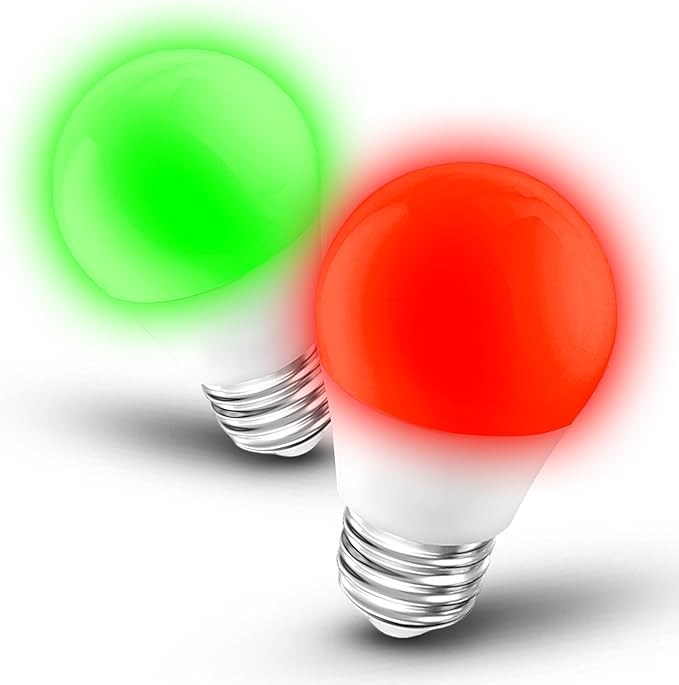 Red Green Light Bulbs 25w-40w Equivalent, 120V 3W Christmas Light Bulb, E26 Red Light Bulbs Green Light Bulb for Christmas Halloween Holiday Party Wedding Porch Decoration, Non-Dimmable (1Red+1Green)