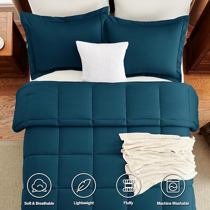 CozyLux Oversized Queen Comforter Set, 270GSM Lyons Blue Bedding Sets for All Seasons, 3 Pieces 98x98 Bed Set with 1 Down Alternative Comforter and 2 Pillow Shams, Soft, Lightweight, Breathable