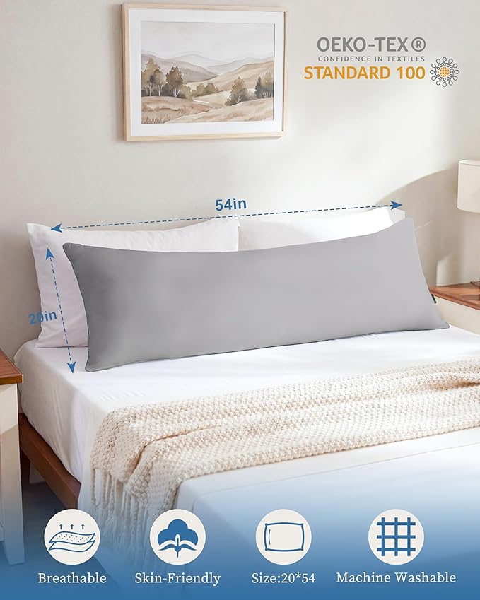 YZ HOME Memory Foam Body Pillow Insert - Full Body Pillow for Adults - Soft Large Long Bed Pillow for Side Sleeper(20x54 Inch, Grey)