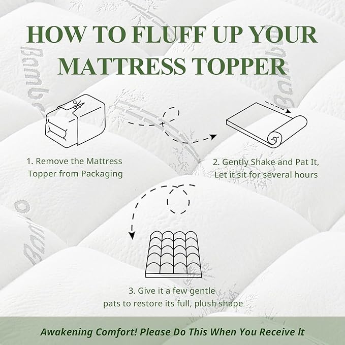 Memory Foam Mattress Topper - Viscose Made from Bamboo Pillow Top Thick Full Size Mattress Pad for Back Pain, Ultra Soft & Cooling for Hot Sleepers, 6-18'' Deep Pocket, White