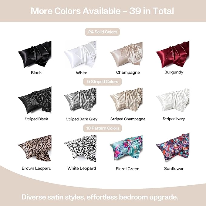 MR&HM Satin Body Pillow Cover, Soft and Breathable Body Pillow Case with Envelope Closure, Cooling and Silky Long Pillowcase for Hair and Skin,Grey (20x54, Beige)