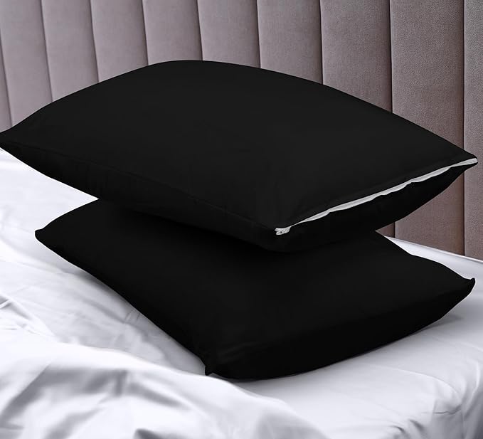 Utopia Bedding Premium 100% Waterproof Pillow Protectors with Zipper Standard Size (Set of 2), Bed Bug and Dust Mite Proof Zippered Pillow Covers, Pillow Encasement Cases, Black