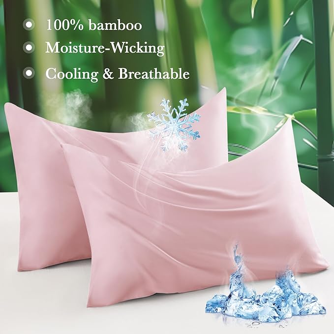 Curved Pillow Case Queen Size, Side Sleeper Pillow Cases Cover Cooling Rayon Derived from Bamboo with Zipper for hot Sleepers Hair and Skin, Breathable Silky Soft Pillowcase 1 Pack 20 * 30 Inches
