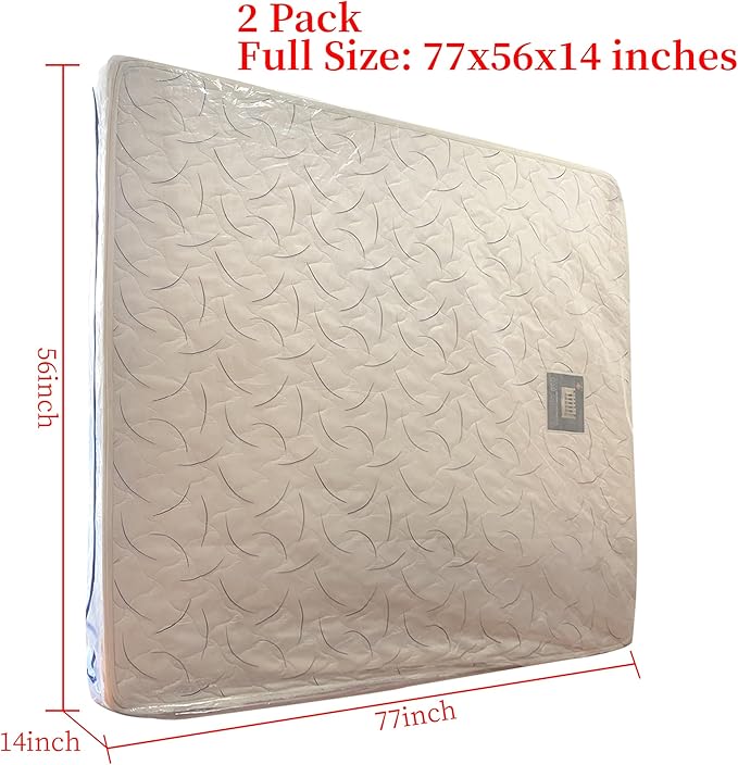 2PK 3 Mil Full Size Mattress Bags with Zipper for Storage Moving,Plastic Waterproof Mattress Protector Cover Moving Supplies