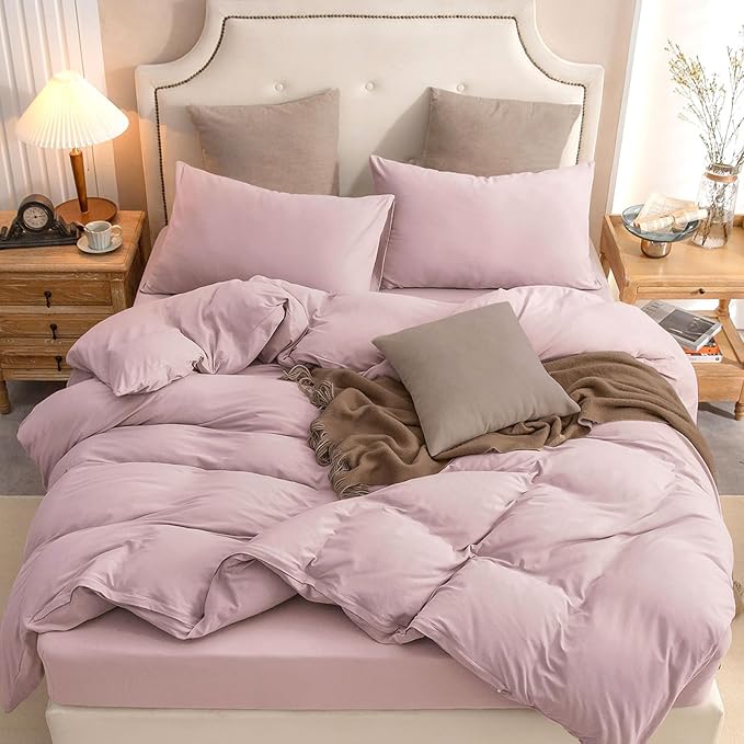 PURE ERA Jersey Knit Duvet Cover Set 100% T-Shirt Cotton Super Soft Comfy 3pc Bedding Set with Zipper Closure (Solid Light Pink, Queen, 90"X90")