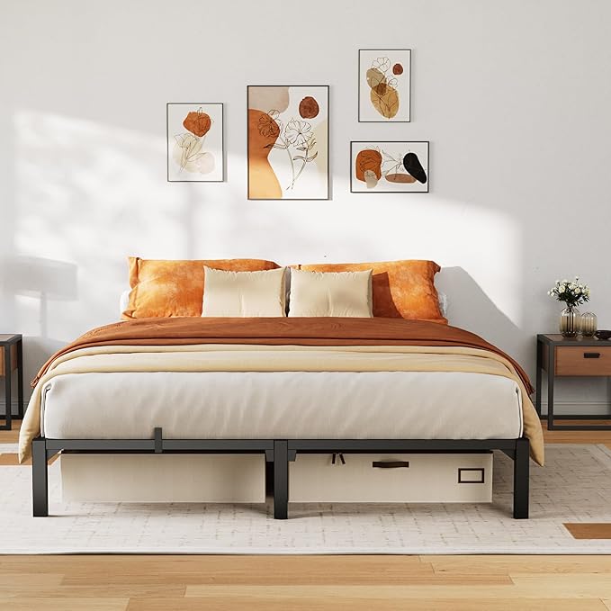 GarveeHome 10 Inch Queen Bed Frame, Heavy Duty Metal Platform Bed Frame with Iron Slat Support, No Box Spring Needed, Tool-Free Assembly, Supports 800 Lbs