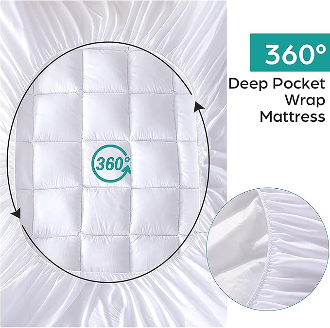 WhatsBedding Waterproof Mattress Pad Twin Size Cotton Top Down Alternative Filling Pillow Top Mattress Topper Cover-Fitted Quilted (Waterproof Twin)