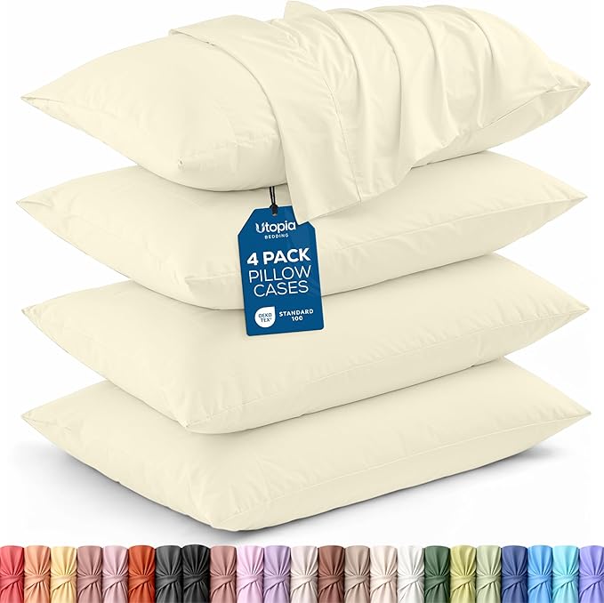 Utopia Bedding King Pillow Cases - 4 Pack - Envelope Closure - Soft Brushed Microfiber Fabric - Shrinkage and Fade Resistant Pillow Covers King Size 20 X 40 Inches (King, Ivory)