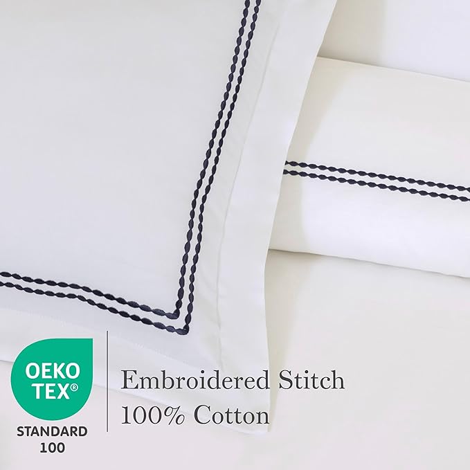 Dreamology White Duvet Cover Luxury Hotel Quality Bedding Set 100% Cotton Embroidered Duvet Covers with 2 Pillow Shams Hypoallergenic Zipper Closure 3 Pieces Duvet Set (Navy Blue T-200, Full)