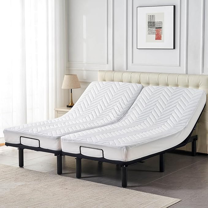 Kingnex Quilted Waterproof Full Split Queen Mattress Protector Adjustable Bed Include 2 30x80 Pad Fitted Sheet Style Deep Pocket Matress Cover Split Queen