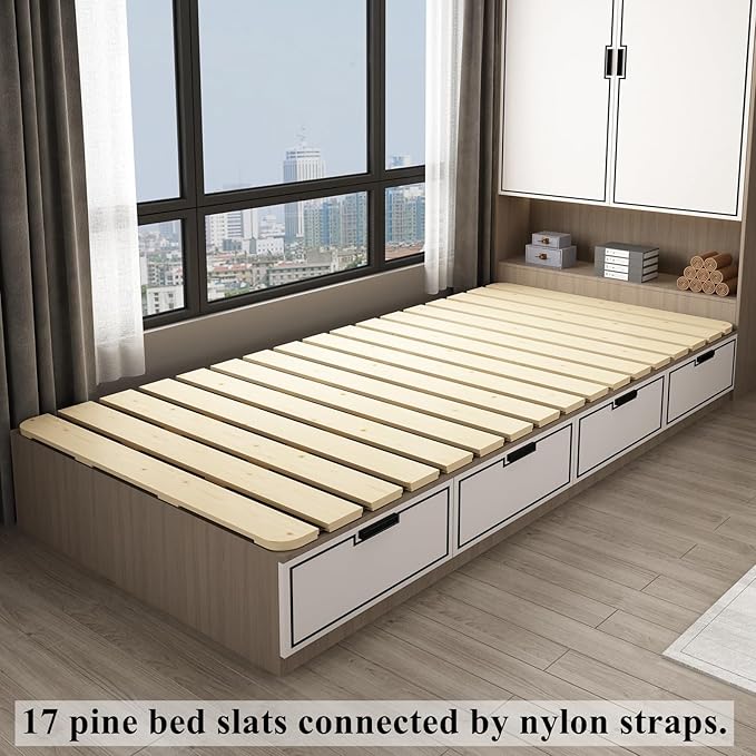 Breathable Moisture-Proof Bed Plate, Guest Tatami Mat,Wood Roll-Type Slatted Bed Japanese Floor Futon Mattress, Floor Sleep Bedding (Twin)