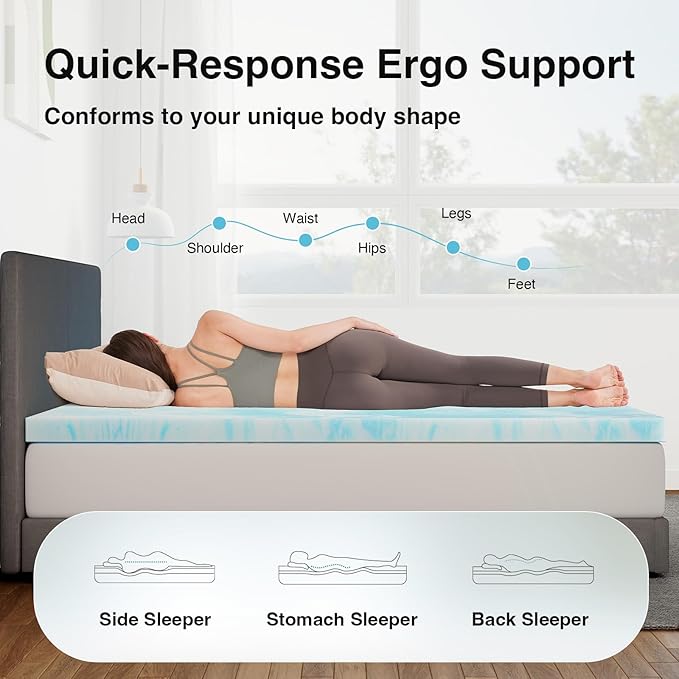 Novilla Memory Foam Mattress Topper California King - 3 Inch Cooling Gel Infused Memory Foam | Slow-Rebound Pressure Relief | CertiPUR Certified | Comfort for Sleeper Sofa, RV, Camper, Dorm Room