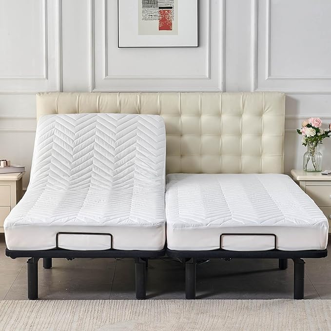 Kingnex Quilted Waterproof Split King Mattress Protector for Adjustable Bed Fitted Sheet Style Padded Mattress Pad Cover