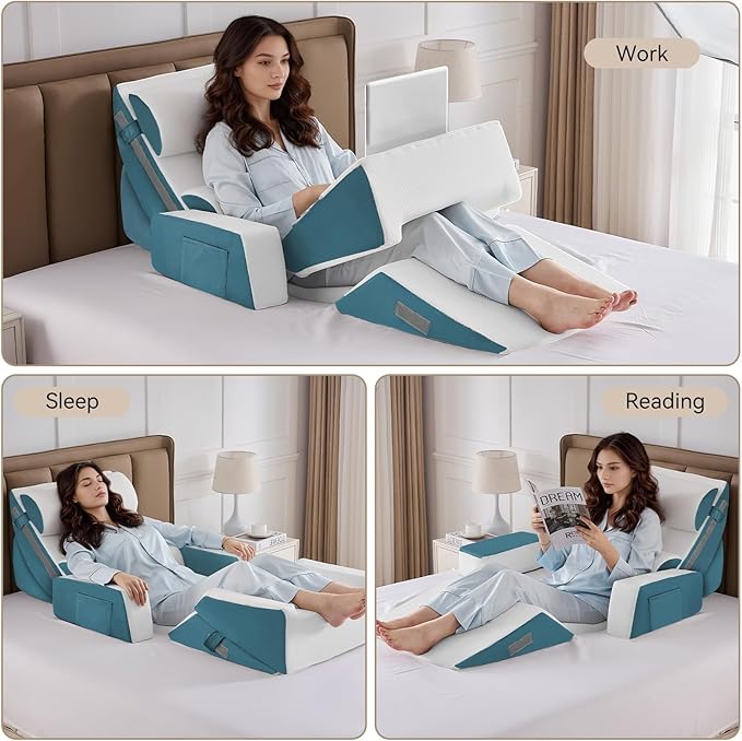 Yojoker 9PCS Orthopedic Bed Wedge Pillow Set for Sleeping, Back and Leg Pain Relief, Post Surgery Foam Pillow for Body, Triangle Adjustable Support Pillow - Acid Reflux Sleeping Pillows Navy