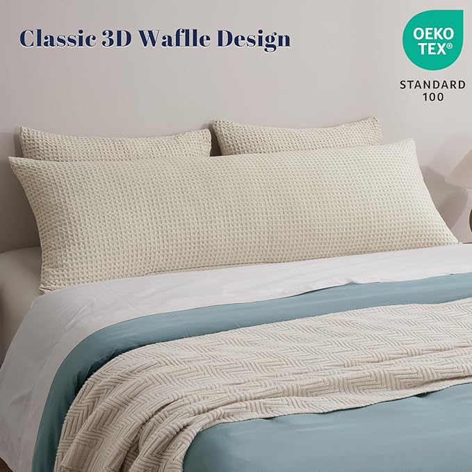 PHF Ultra Soft Waffle Weave Body Pillowcase with Zipper, No Insert, 1Pack 20" x 54" Pillow Sham, Breathable & Skin-Friendly Body Pillow case, Stylish Decorative Bed Pillow Cover, Light Taupe/Linen