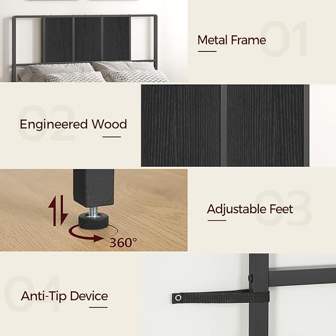 MAHANCRIS Full Size Headboard Only, Metal Headboard with Adapters, Minimalist Industrial Style for Full Size Beds, Black